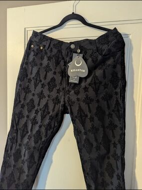 Killstar Black Velvet Cross Jacquard Pants